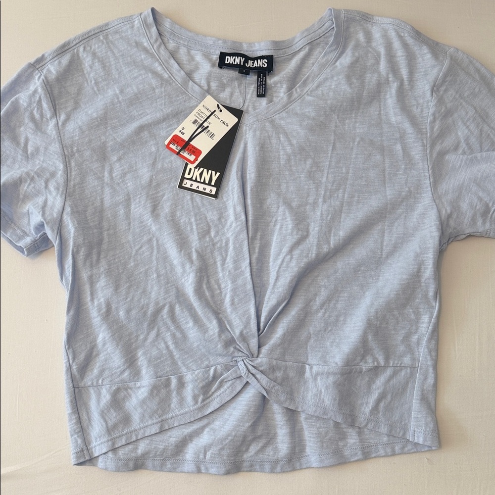 DKNY Size Small Light Blue Twisted Front V-Neck Women's Top NWT